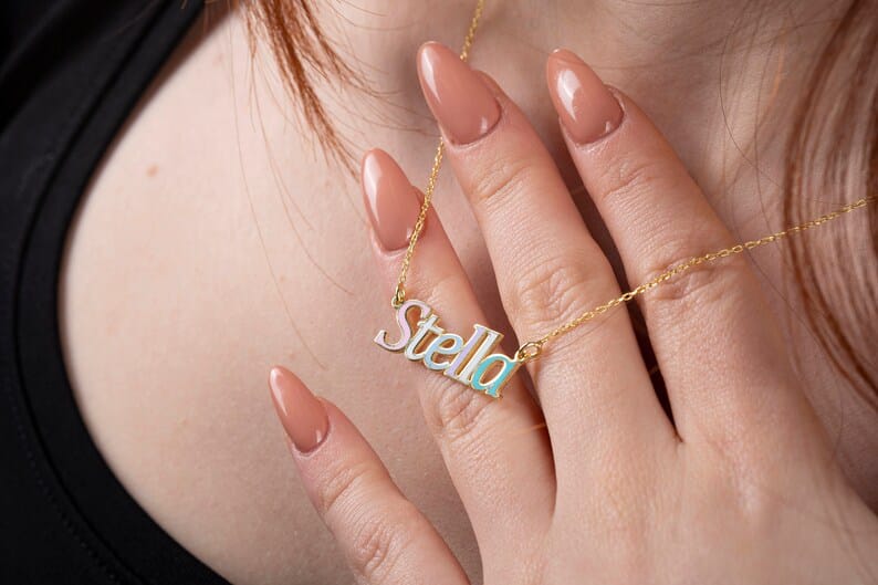 New Arrival Multi-Color Name Necklace with Gold Plated Outline