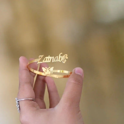 Customized Gold-Plated Butterfly Name Bangle