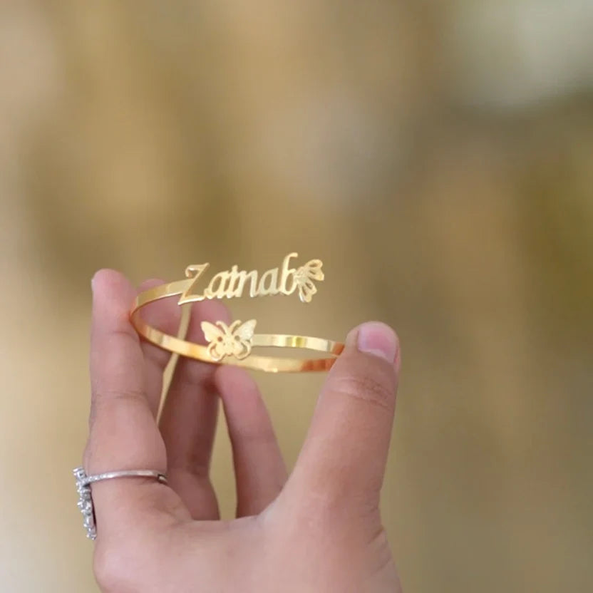 Customized Gold-Plated Butterfly Name Bangle