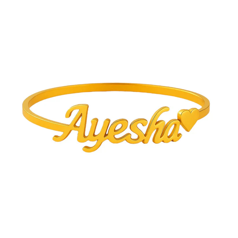 Gold Plated Name Bangle With Heart