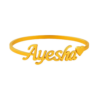 Gold Plated Name Bangle With Heart