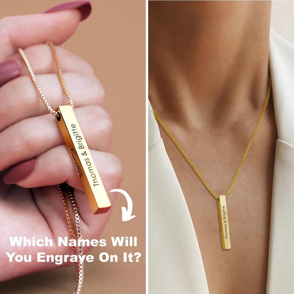 3D Engraved Bar Necklace in Multi Colours