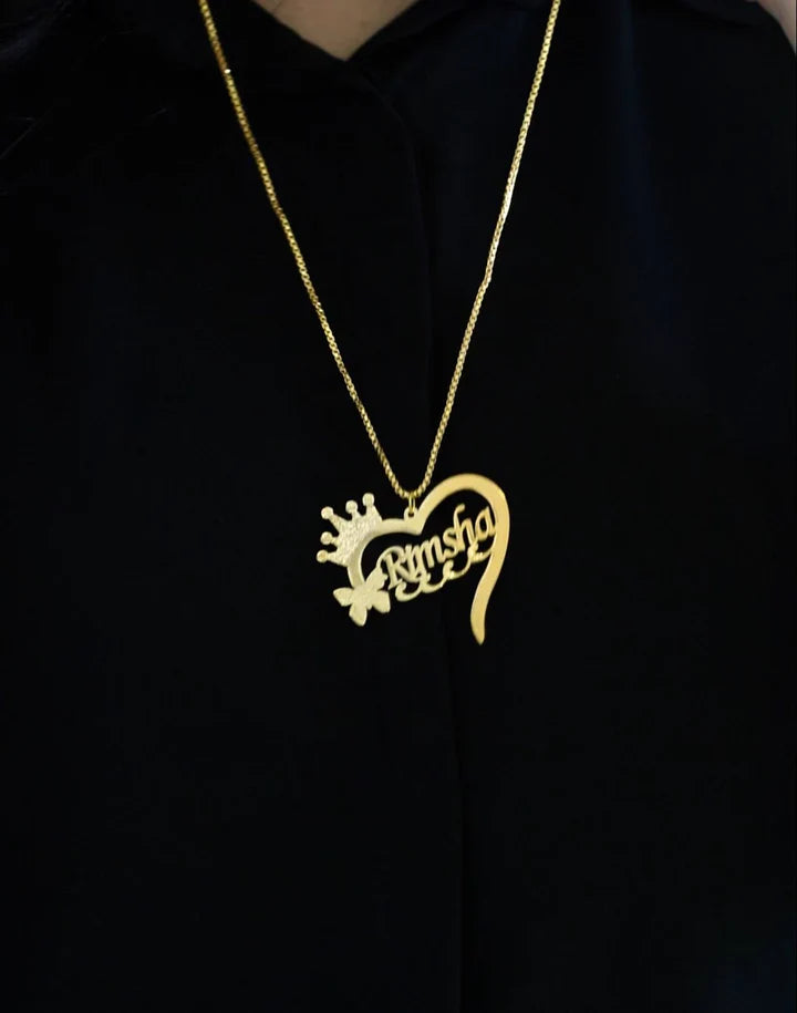 Personalized Crown Heart Name Necklace