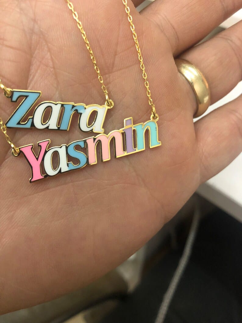 New Arrival Multi-Color Name Necklace with Gold Plated Outline
