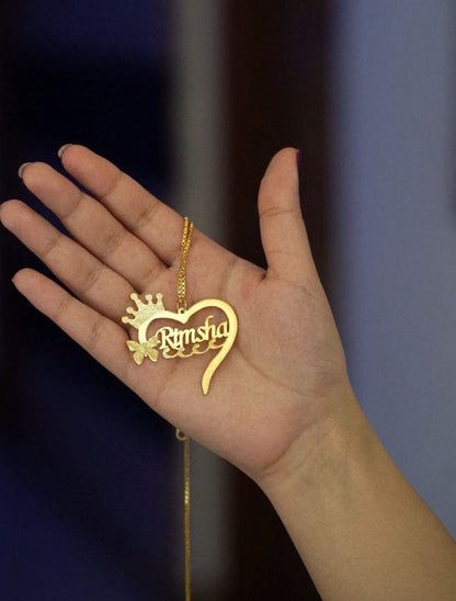 Personalized Crown Heart Name Necklace