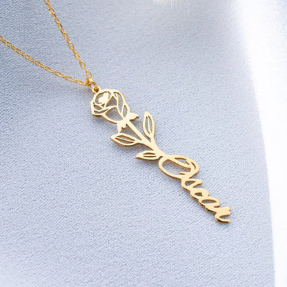 Personalized Birth Flower Name Necklace