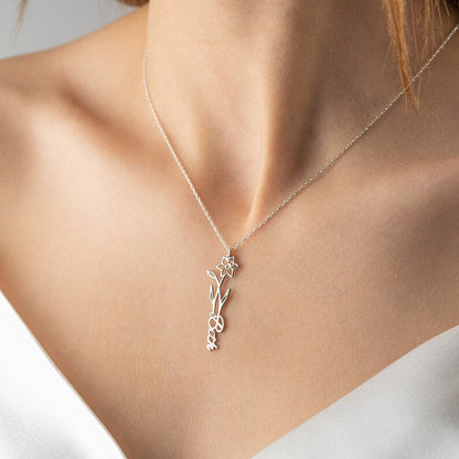 Personalized Birth Flower Name Necklace