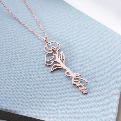 Personalized Birth Flower Name Necklace